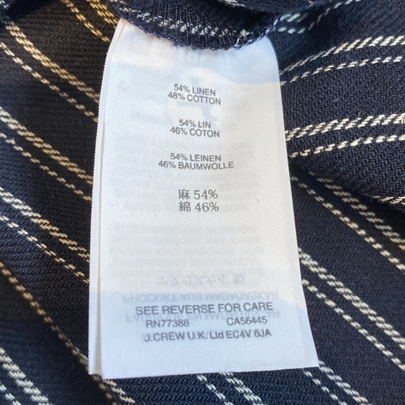 J. Crew Point Sur Freddie navy blue pinstriped back bow linen blend top sz 0 NWT - Picture 7 of 8